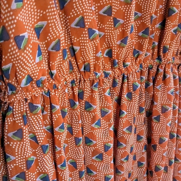 PNIINA Medium Orange Abstract‎ Asymmetrical Off the Shoulder Lined Dress - Picture 4 of 11